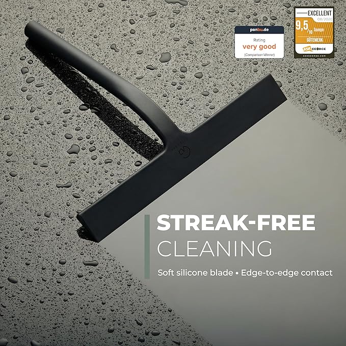 GÜTEWERK 9" Shower Squeegee with Suction Hook (Black)